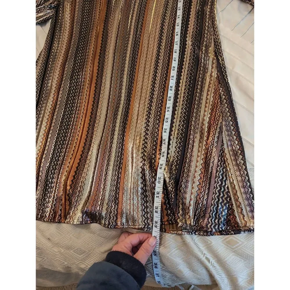 Lavender brown metallic stripe long sleeve mini dress sz s nwot